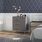 Modern 3 Drawer Chest of Drawers in Wood and Aluminum, 60x40x71.5 cm, Gold and Dark Grey