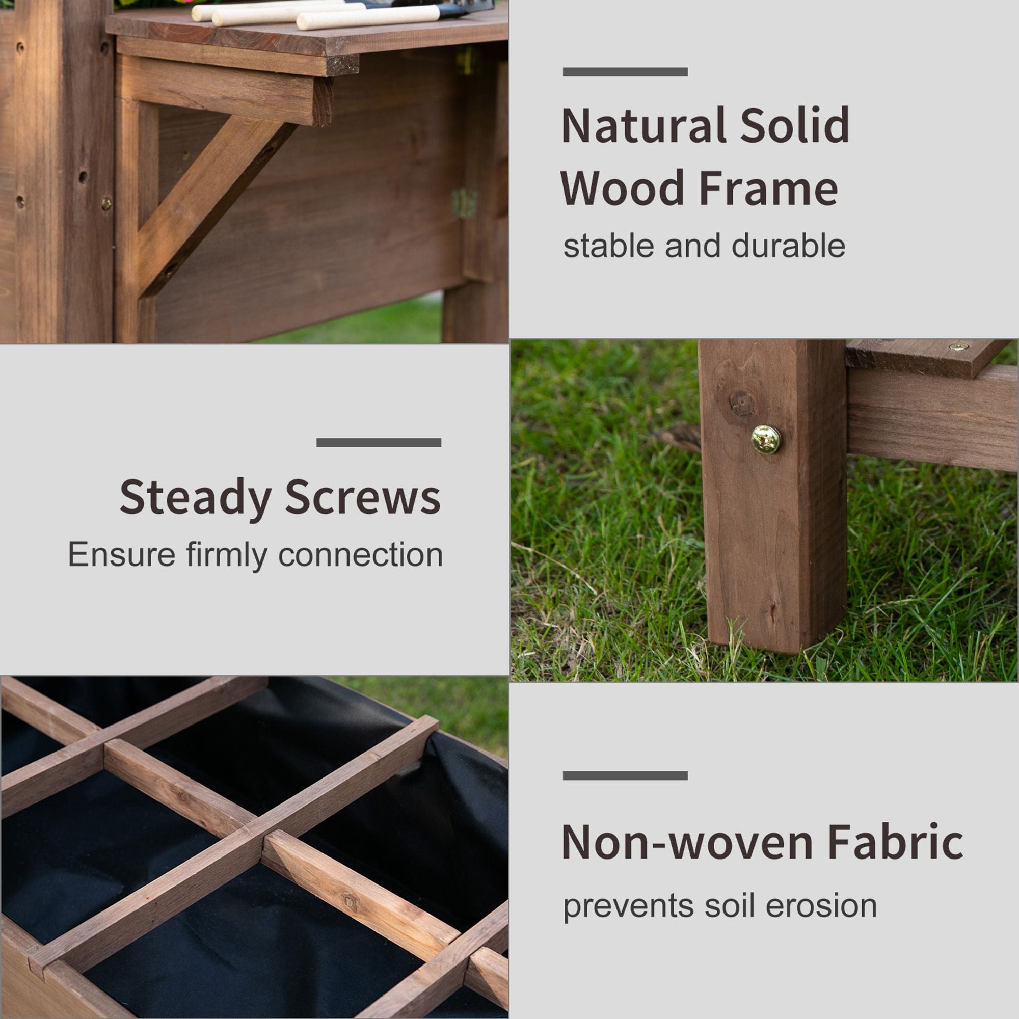 Outsunny bed for raised wooden vegetable garden with folding shelf and lower shelf, 123x54x74cm - Borgè
