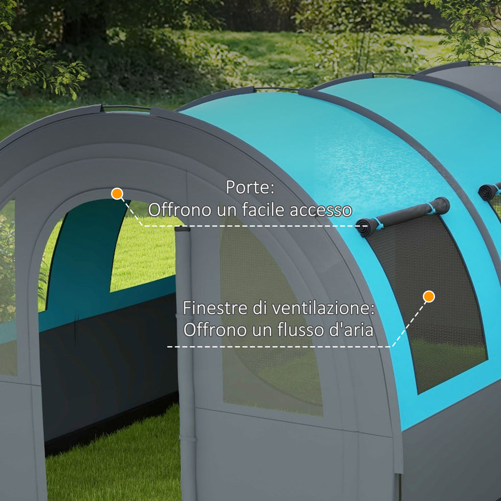 Outsunny Waterproof 5-Person Camping Tent with Night and Day Area, in Polyester, 480x260x200 cm, Gray and Blue - Borgè