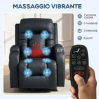 Heated Massage Recliner, 8 Massage Points and 3 Modes with Remote Control, PU Leather, Black