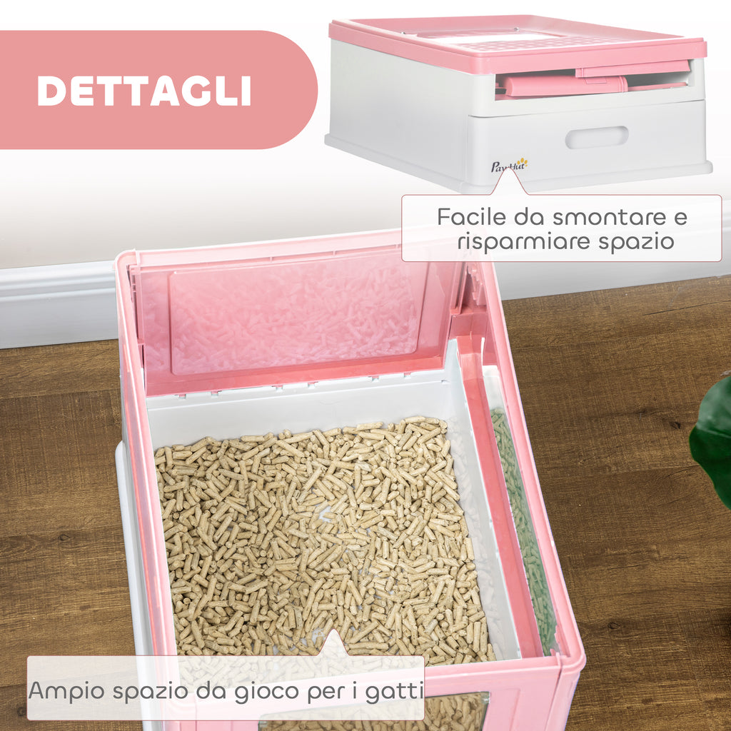 Closed PP Cat Litter Box with 2 Doors with Scoop and Removable Tray, 47.5x35.5x36.7 cm, Pink and White