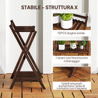 Set of 2 2-Tier Plant Holders with Slatted Design in Fir Wood, 73x36x64 cm, Burnt Brown