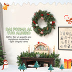 60cm Christmas Wreath with 146 Snow-Covered Branches, Pine Cones, Berries and Baubles, Green