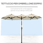 Double Tilting Garden Umbrella with Crank Opening, 295x152x222 cm, Khaki