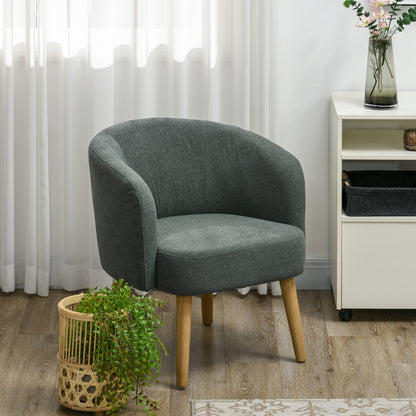 Modern Teddy Fabric Barrel Armchair with Padding and Wooden Legs, Dark Green