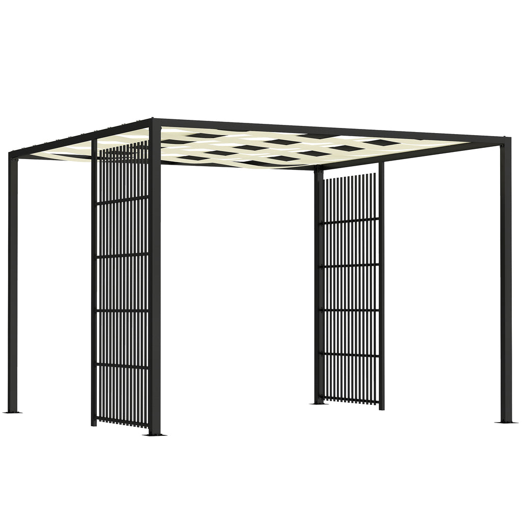 Outdoor Pergola 3x3 m with Wavy Covering and Side Panels, in Metal and Black Polyester