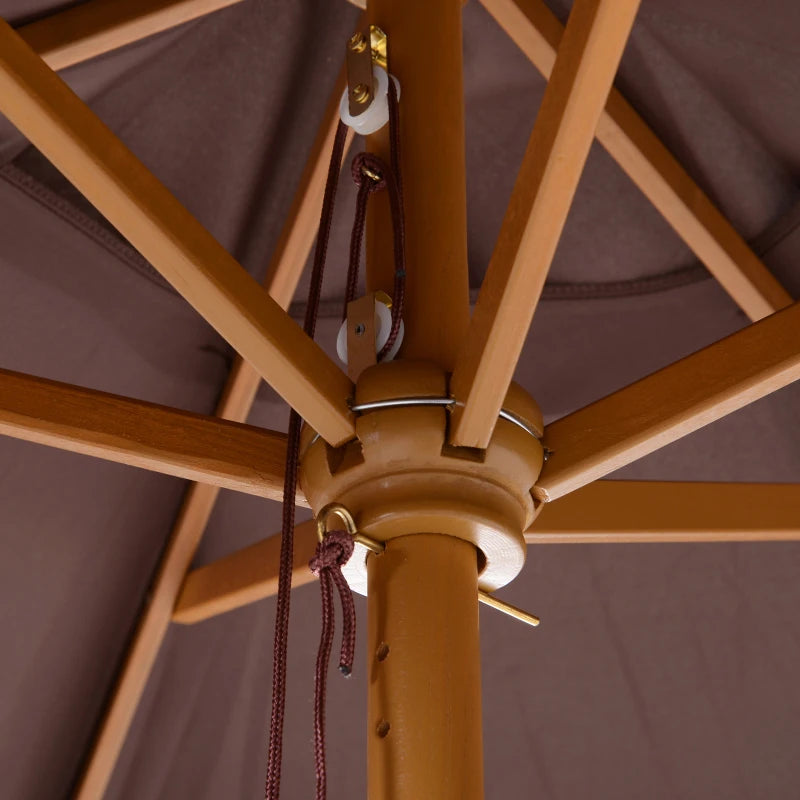 Garden Umbrella 2.5x2.3 m with 6 Ribs and Crank Handle, Made of Wood and Polyester, Brown - Borge' Group Limited