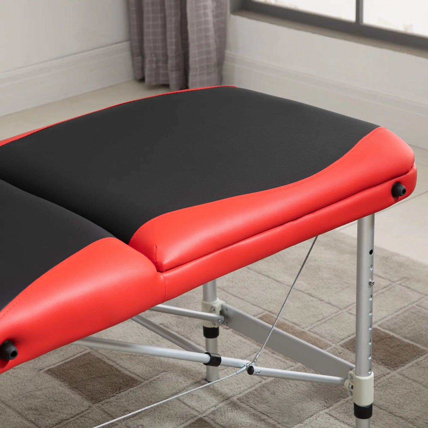 Foldable Massage and Beauty Table with Adjustable Height, Professional Massage Bed in Aluminum and Plastic, 215x60x61-84 cm, Black and Red