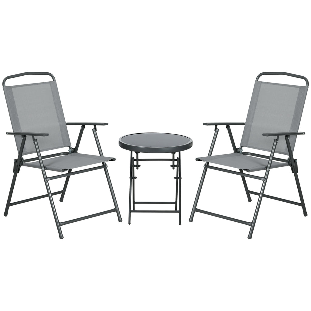 3 Piece Garden Set with 2 Chairs 53.5x64x93 cm and Coffee Table Ø45x50 cm, in Metal, Light Grey