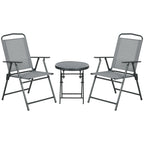 3 Piece Garden Set with 2 Chairs 53.5x64x93 cm and Coffee Table Ø45x50 cm, in Metal, Light Grey