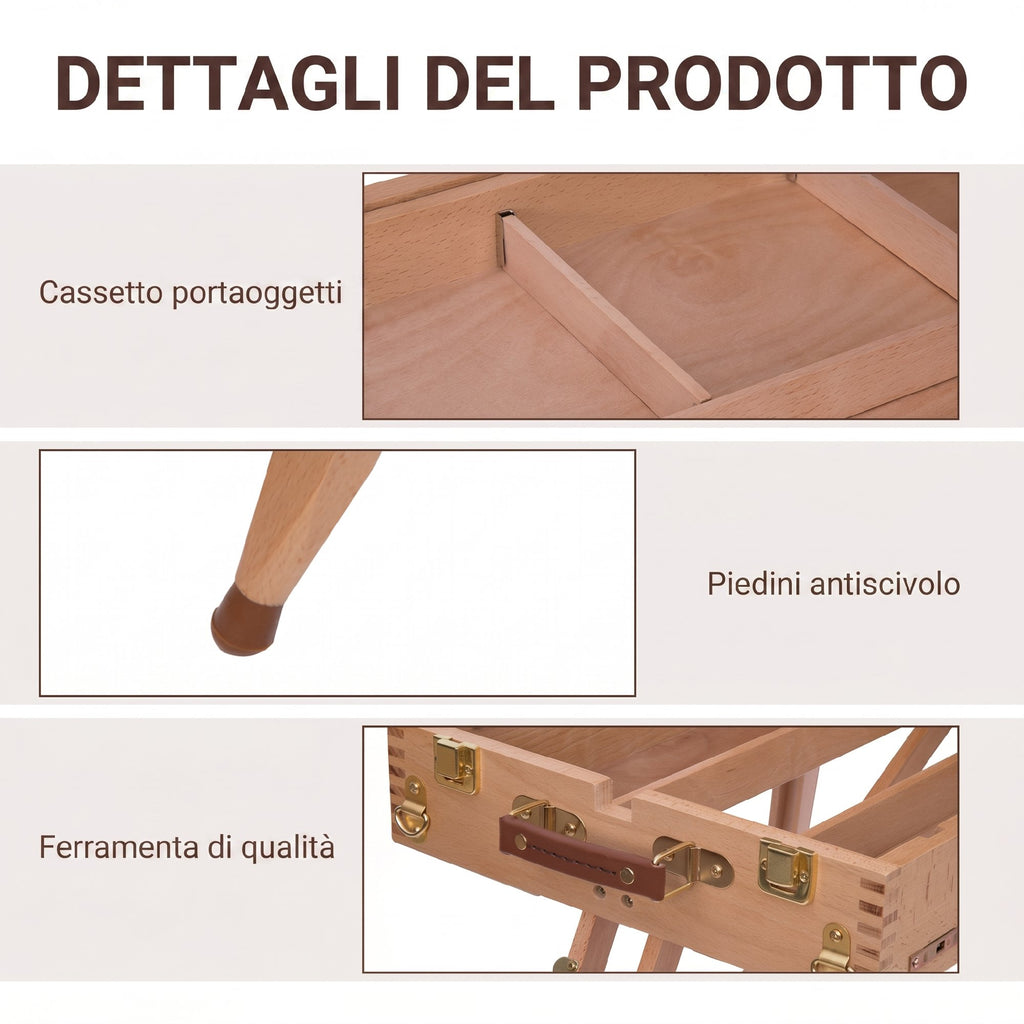 HOMCOM Tripod Easel with Drawer, Palette and Adjustable Shoulder Strap, Beech Wood, Wood Color