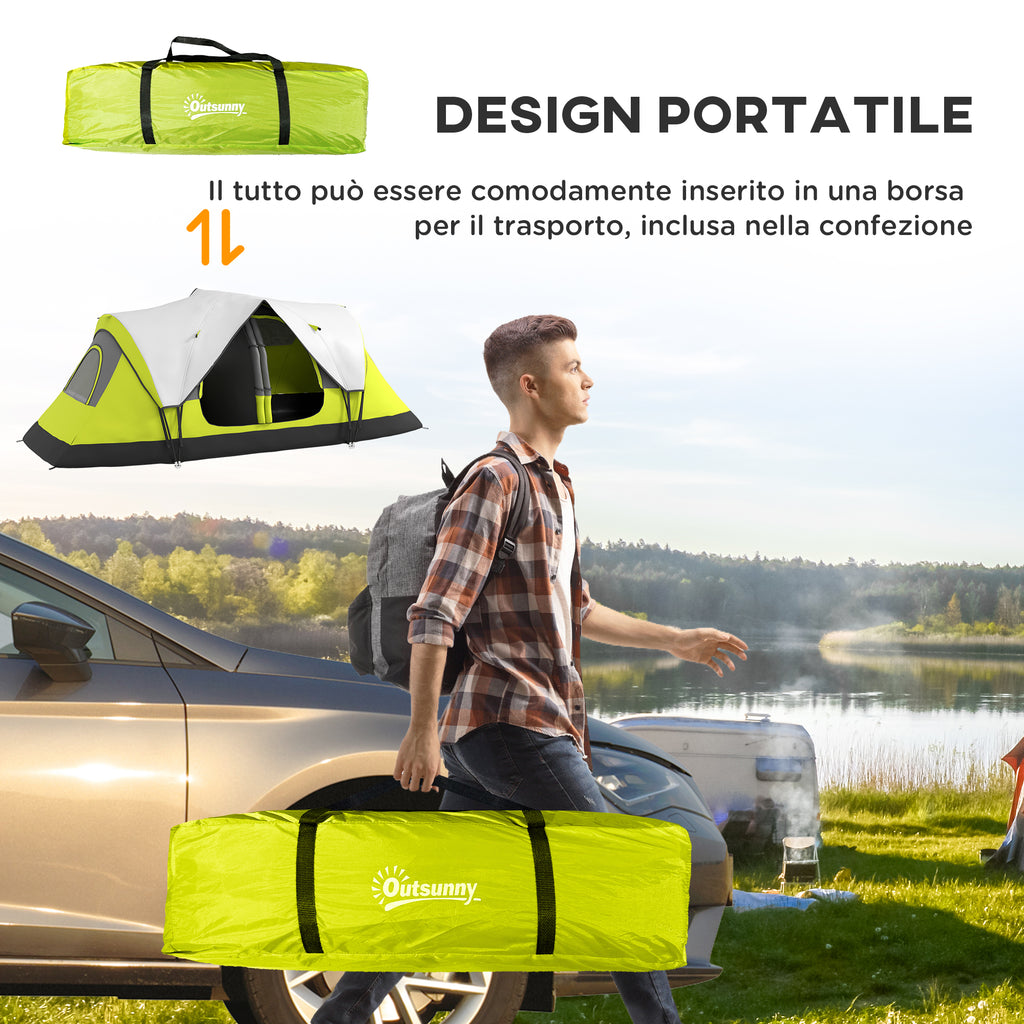 Outsunny 4-person Camping Tent with 2 Separate Spaces, in Polyester and Fiberglass, 450x215Px180 cm, Green - Borgè