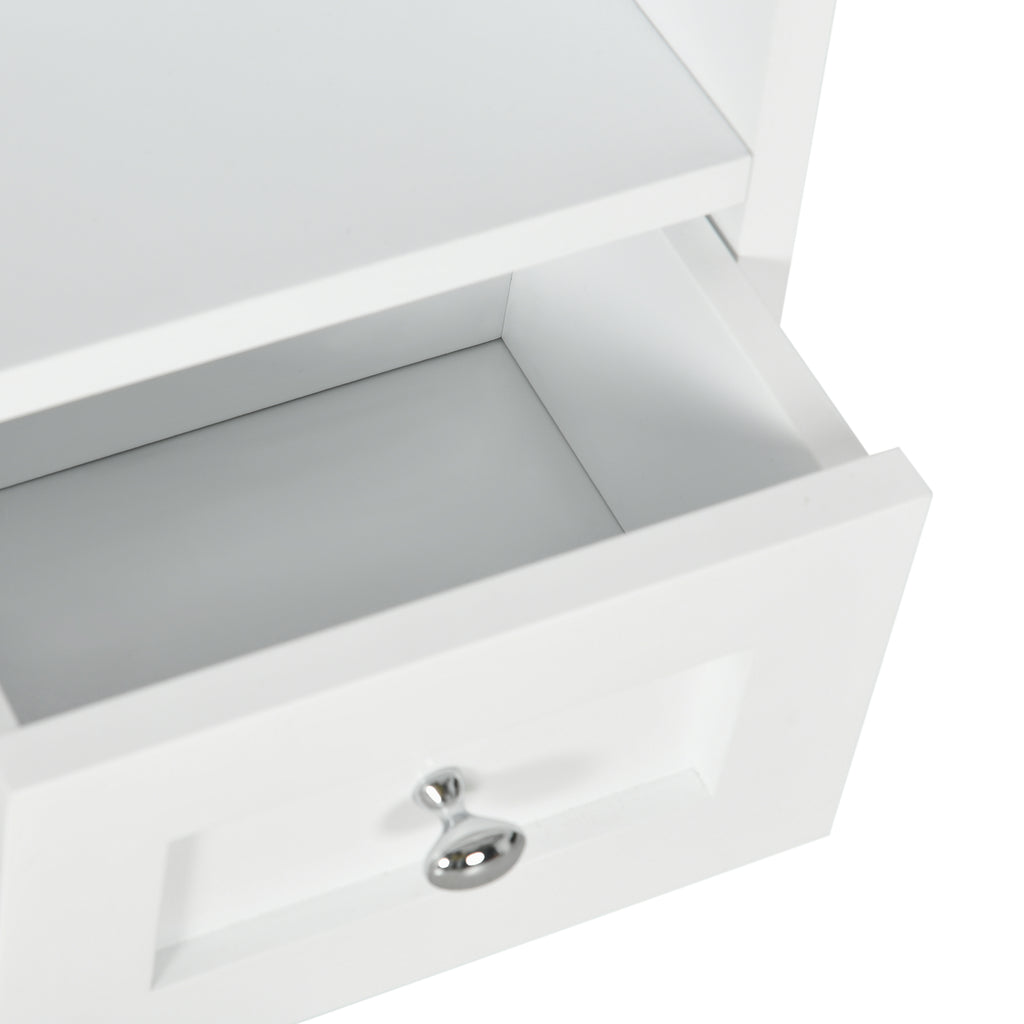 2 Door Bathroom Wall Cabinet with Open Shelf and 2 Wooden Drawers, White
