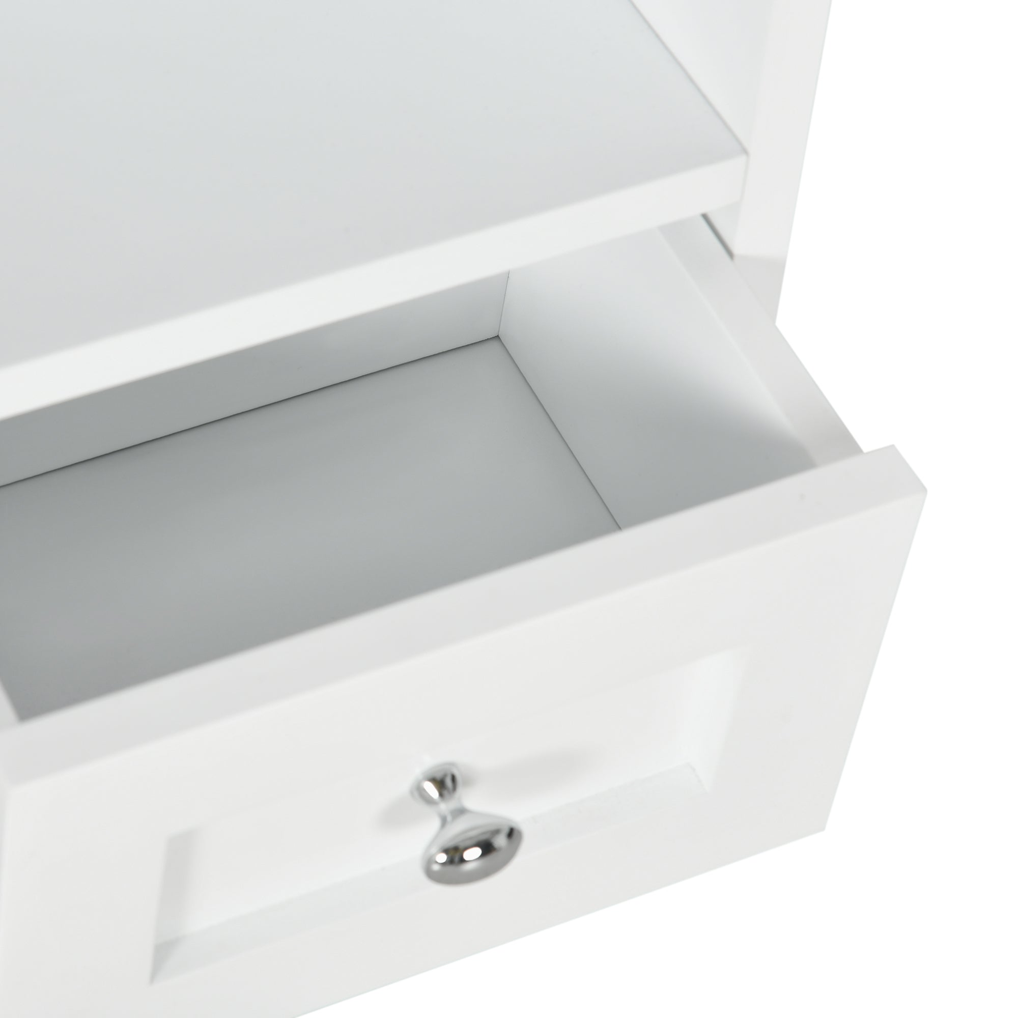 2 Door Bathroom Wall Cabinet with Open Shelf and 2 Wooden Drawers, White