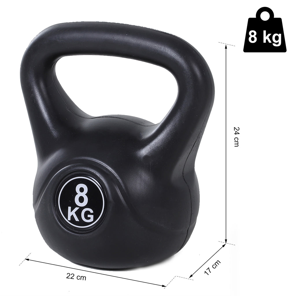 8kg Kettlebell for Sports and Fitness with Flat Base and Handle, Kettlebell Weights for Home Gym Training, 22x17x24 cm, Black