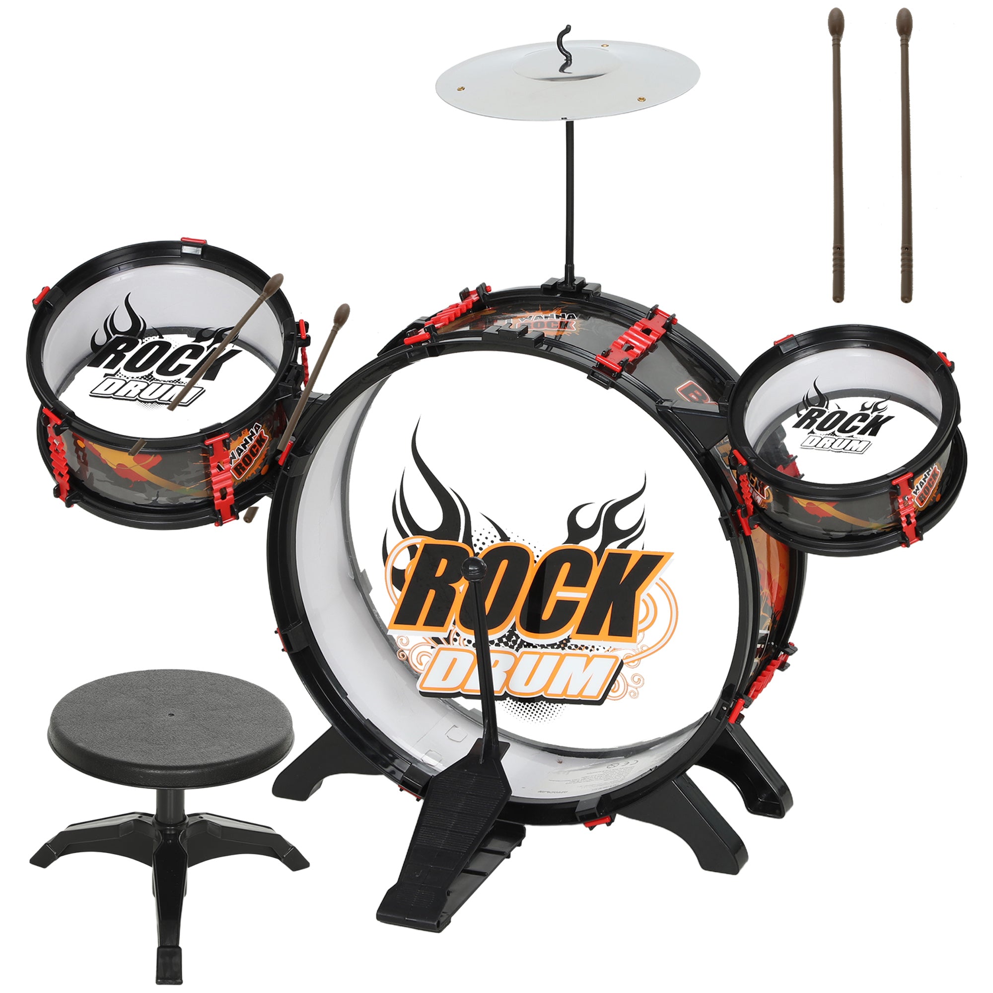 Kids Toy Drum Set with Stool, Musical Toy for Children Ages 3-6, Black