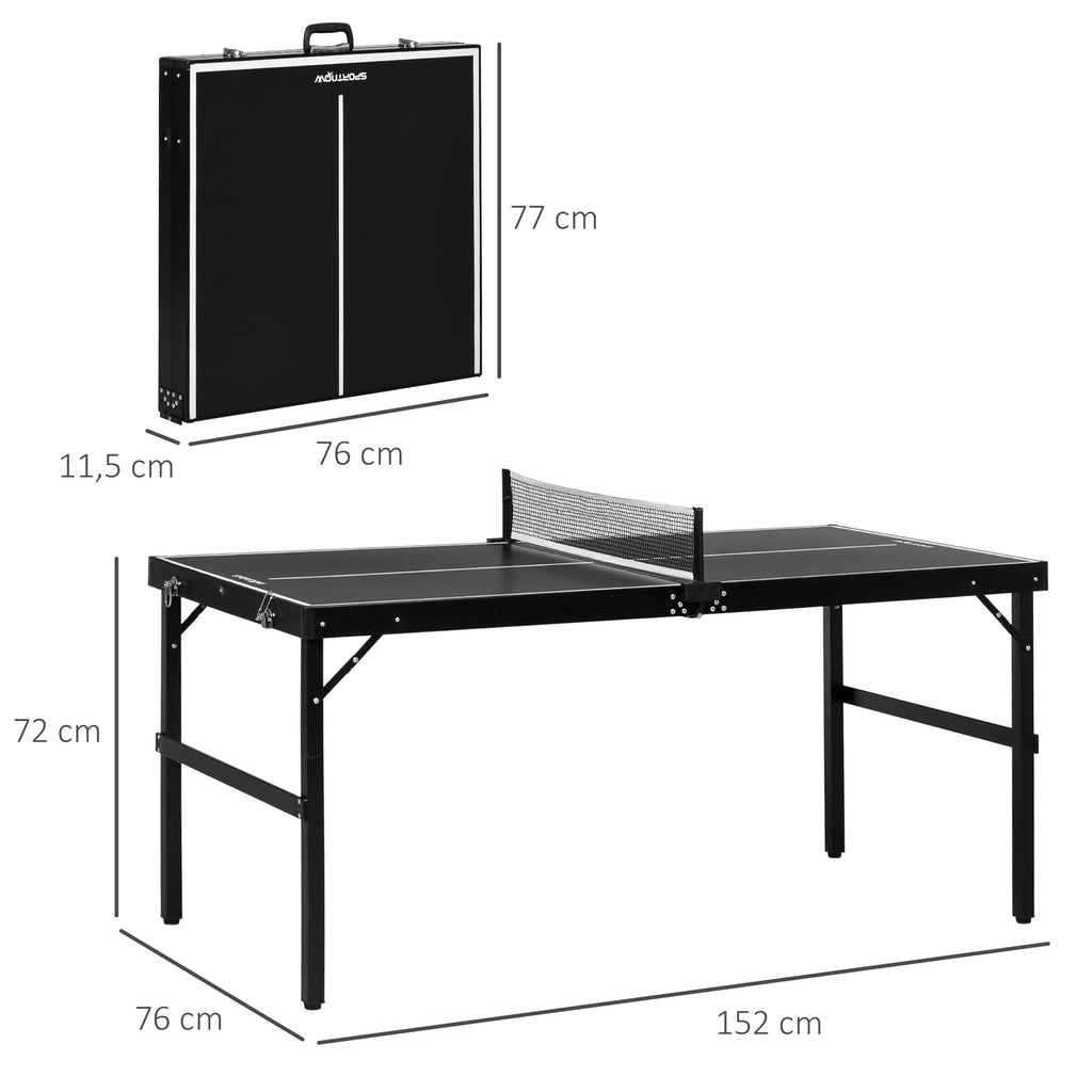 SPORTNOW Mini Folding Ping Pong Table with Net and Carrying Handle, Aluminum and MDF Ping Pong Table