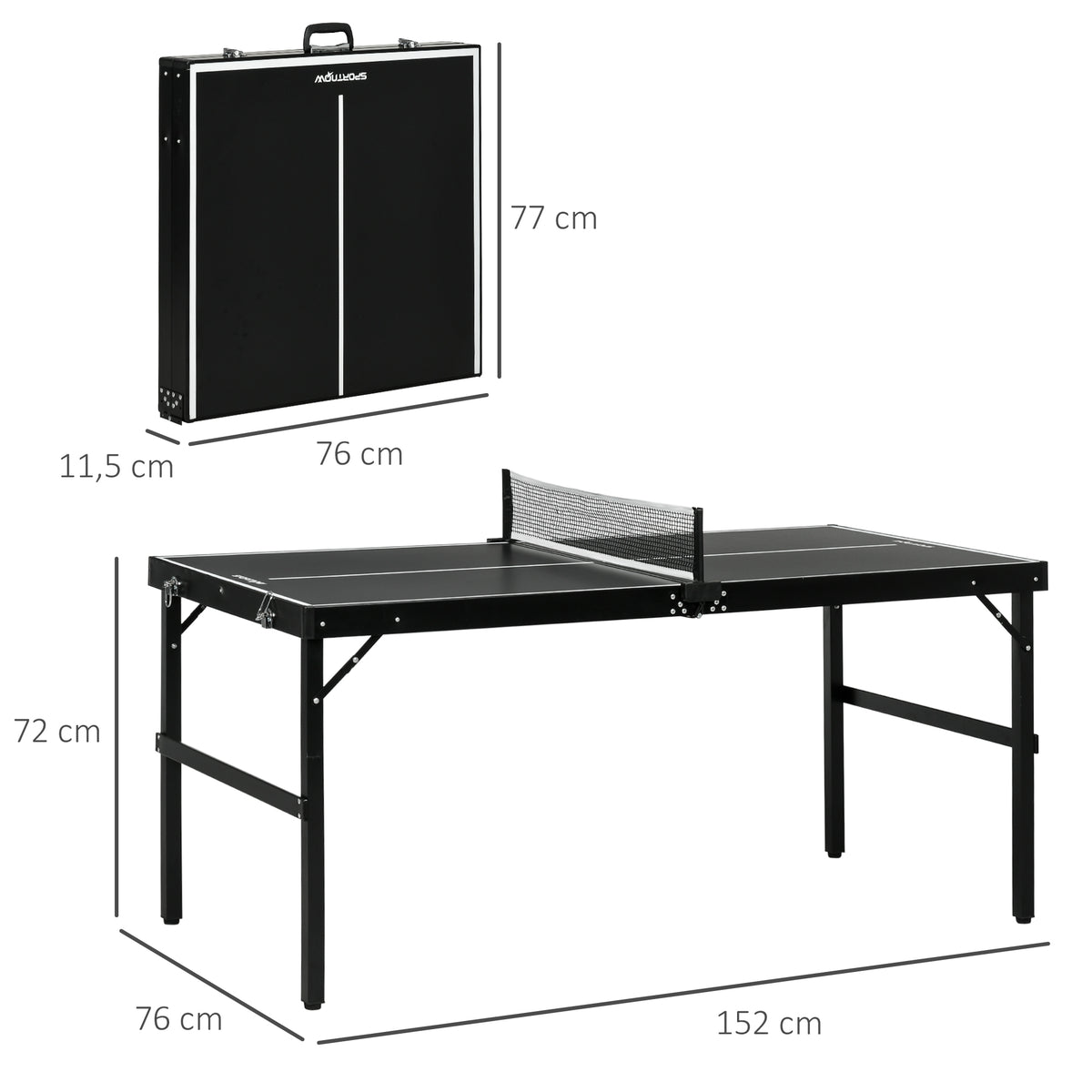 SPORTNOW Mini Folding Ping Pong Table with Net and Carrying Handle, Aluminum and MDF Ping Pong Table