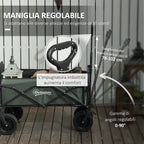 95L Folding Garden Trolley with Opening Panel, in Steel and Polyester, 125x48x78-102 cm, Green