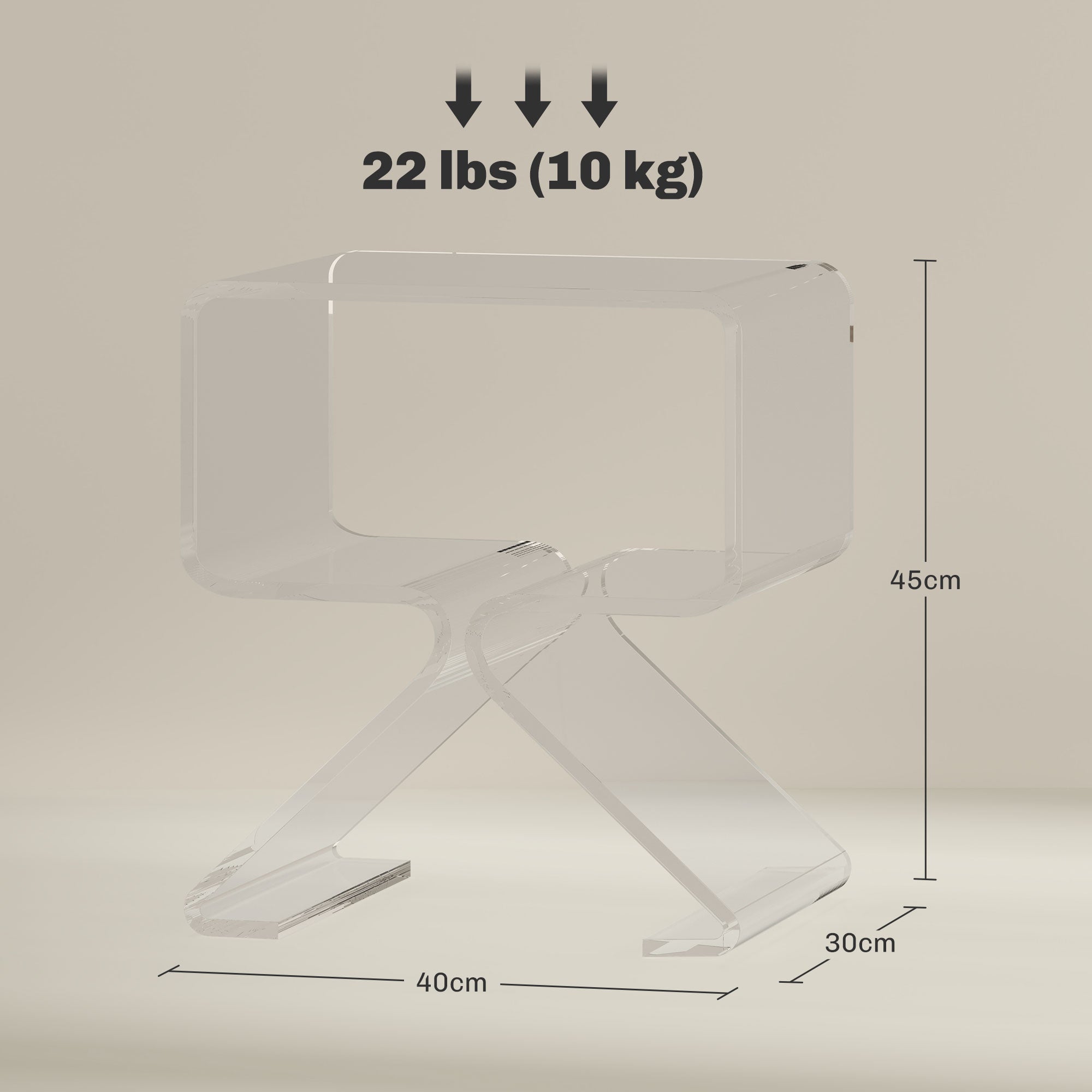 2-Tier Geometric Acrylic Coffee Table with Triangular Legs, 40x30x45cm, Transparent