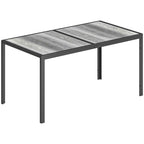 Outsunny Garden Table for 4-6 People with Wood-Effect Top, in Steel and PSPC Plastic, 150x80x74 cm, Grey and Black