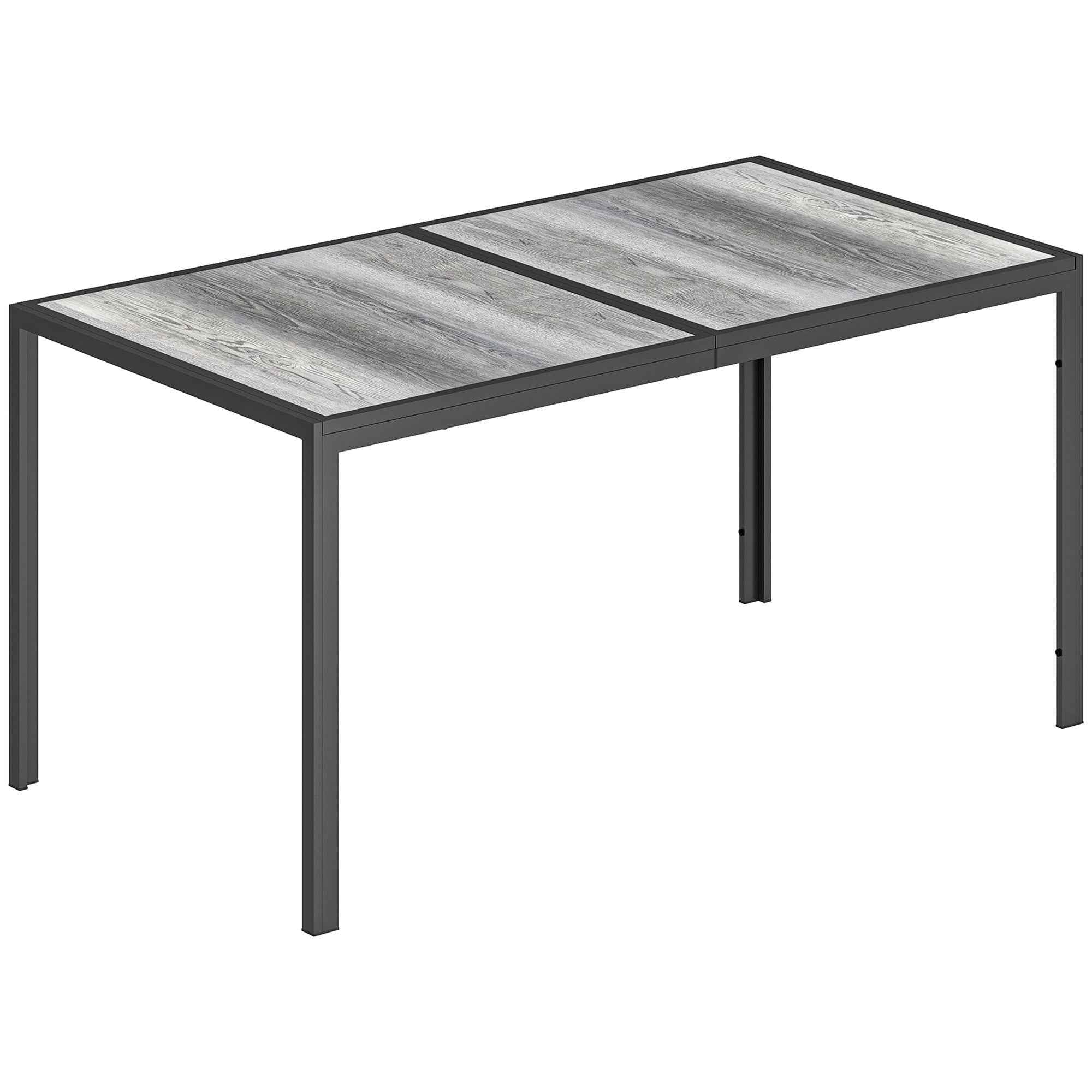 Outsunny Garden Table for 4-6 People with Wood-Effect Top, in Steel and PSPC Plastic, 150x80x74 cm, Grey and Black