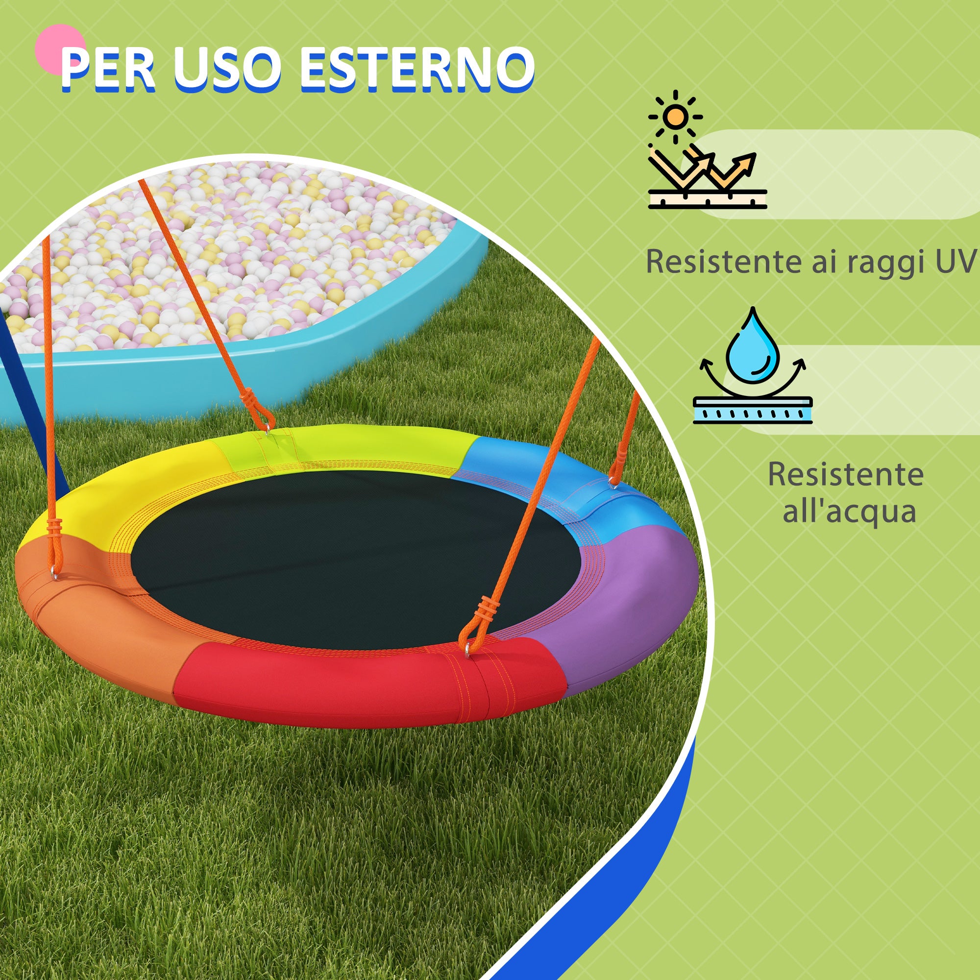 Reinforced Metal Garden Nest Swing for 1-2 Children, 196x172x180cm, Multicolor