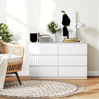 Chest of 6 Drawers for the Bedroom in Wood with Metal Guides, 120x39x75 cm, White