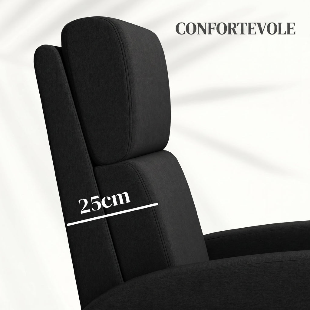 160° Manual Reclining Relaxing Chair with Linen-Effect Fabric Footrest, Black
