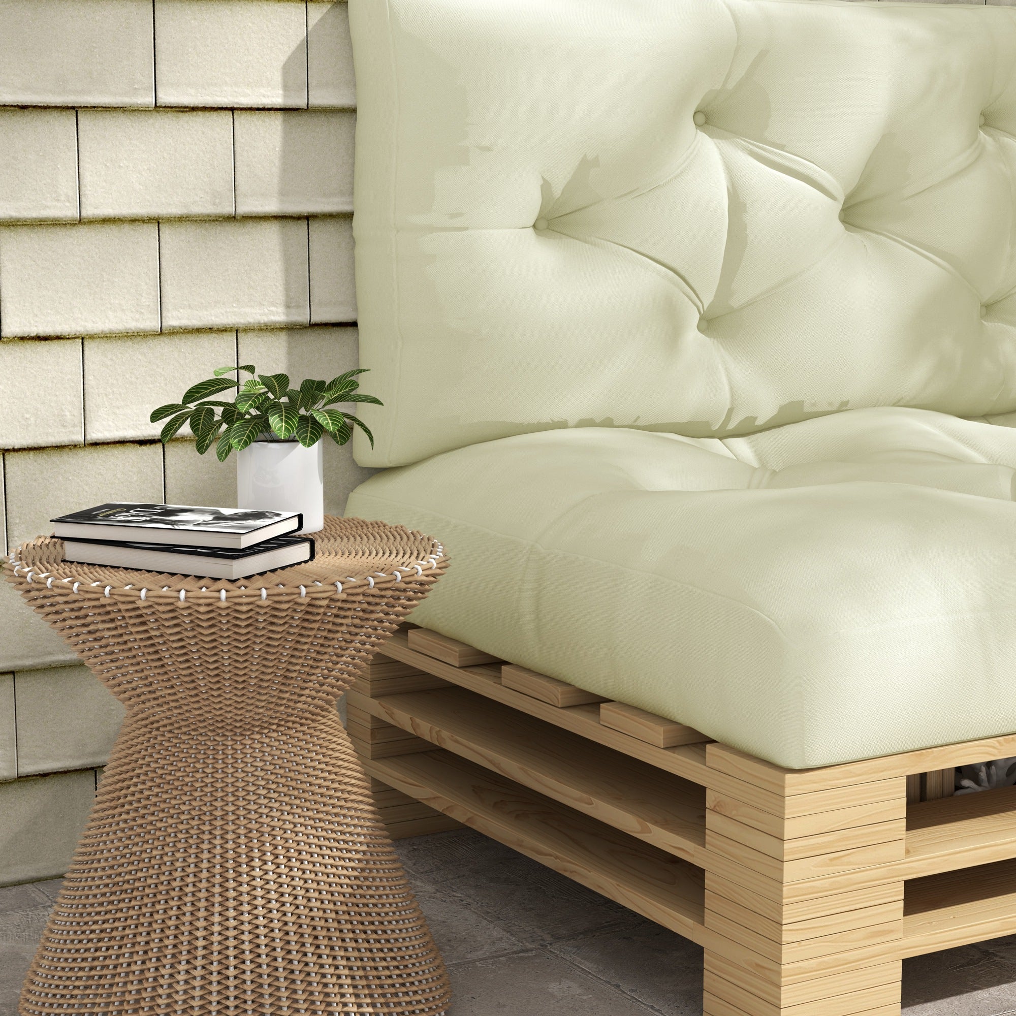 Outsunny 2-Piece Garden Cushion Set for Sofas and Pallets in Polyester with Thick Filling, Cream
