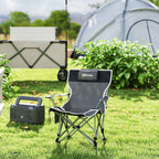 Outsunny Folding Camping Chair with Detachable Footrest, Cup Holder and Side Pocket, 82x100x88 cm, Black
