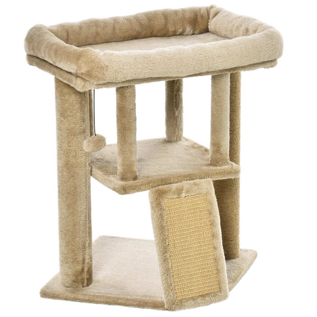 Plush Cat Tree with Cat House and Bed, Jute Scratching Post and Ball, Brown
