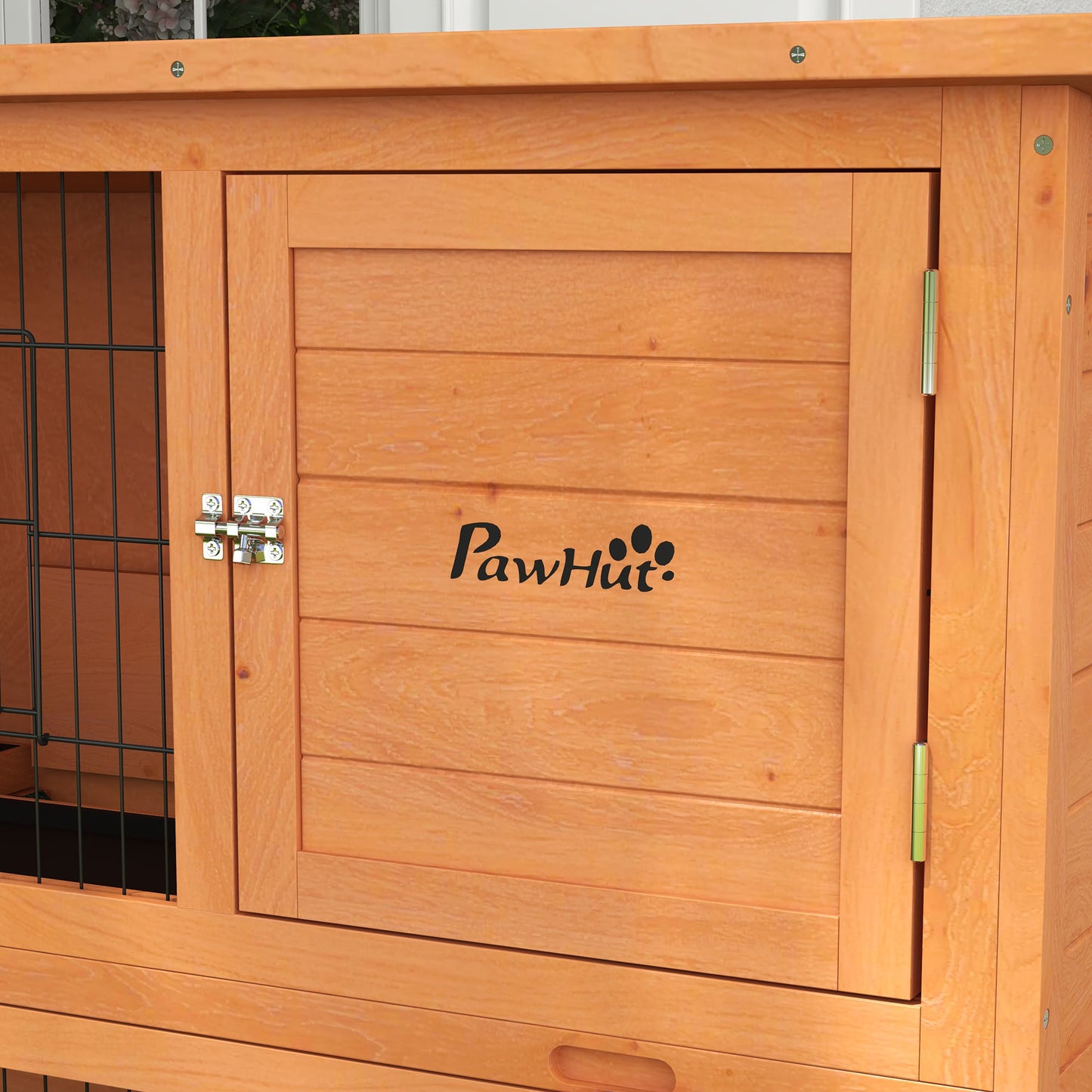 PawHut Wooden Rabbit Hutch, Guinea Pig Cage, with Removable Tray, Wheels - Brown - Borgè