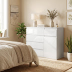 Sideboard, Cabinet with 5 Drawers, Adjustable Shelf, Gloss White.
