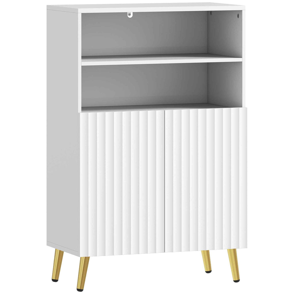 HOMCOM Modern Bathroom Cabinet with 2 Open Shelves and Soft-Close Doors, 60x31.8x93 cm, White