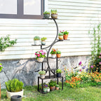 Outsunny 8-Tier S-Shaped Plant Stand for Indoor and Outdoor Use, Metal, 74 x 26 x 158.5 cm, Black
