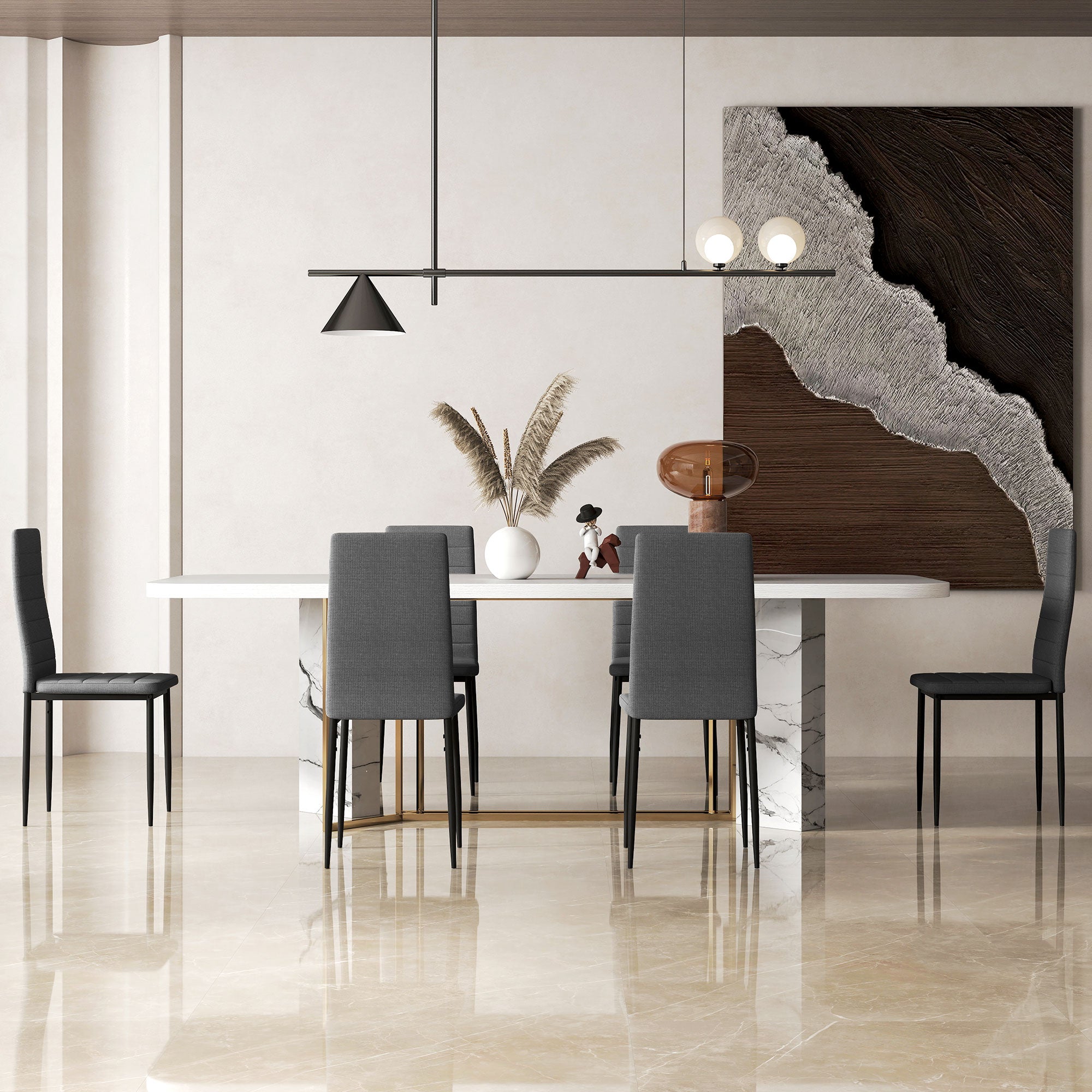 HOMCOM Set of 6 Upholstered Chairs for Living Room or Dining Room, Modern Kitchen Chairs, in Steel and Grey Fabric