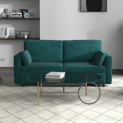 Homcom Velvet 3 -seater sofa with cushions and padded seat, 178x82x85cm, dark green - Borgè