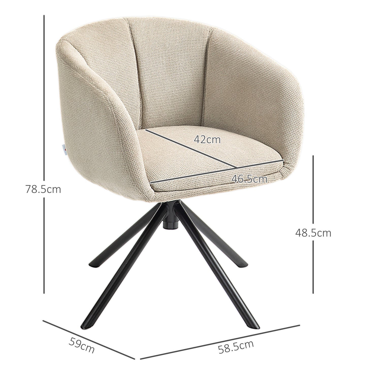 Modern Swivel Chair with Upholstered Seat in Bouclé Fabric for Living Room and Office, Cream