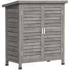 Fir Wood Garden Cabinet with Louvered Doors and 2 Shelves, 87x46.5x96.5cm, Grey