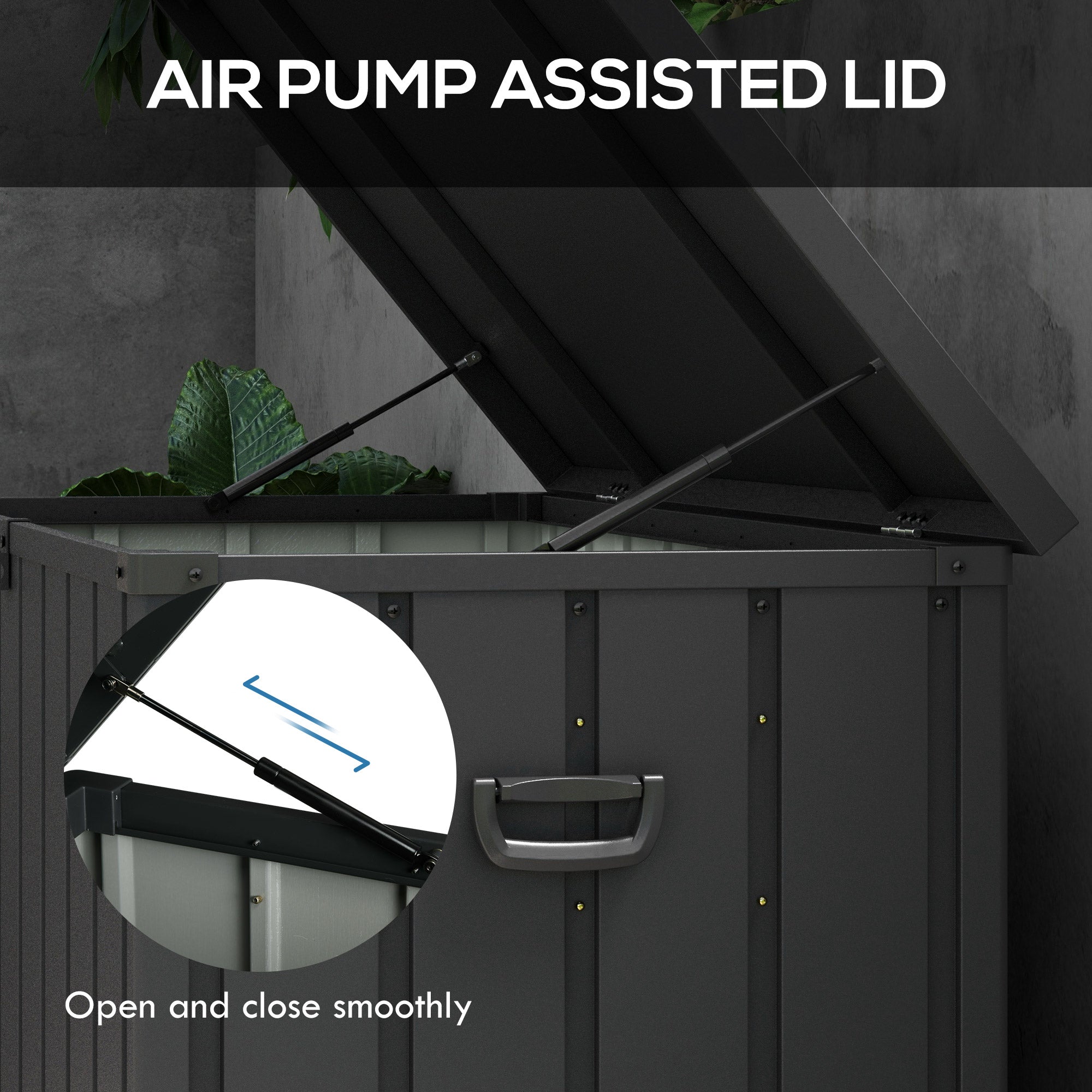 Outsunny 450L container bench with 2 wheel and handles, in steel and pp, 125.5x61.5x70 cm, dark gray - Borgè