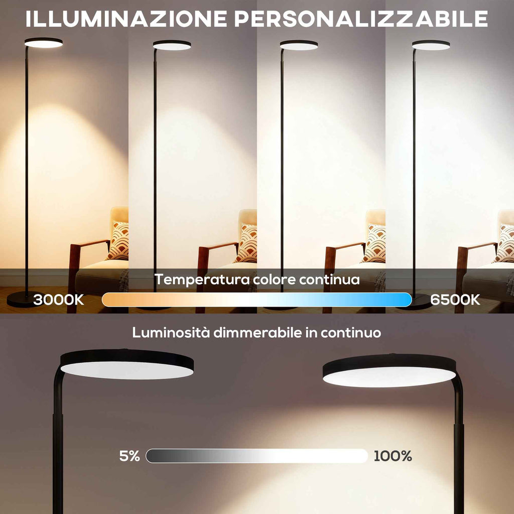 HOMCOM LED Floor Lamp with 350° Swivel Head and Magnetic Remote Control, Continuously Dimmable 3000K-6500K, Black