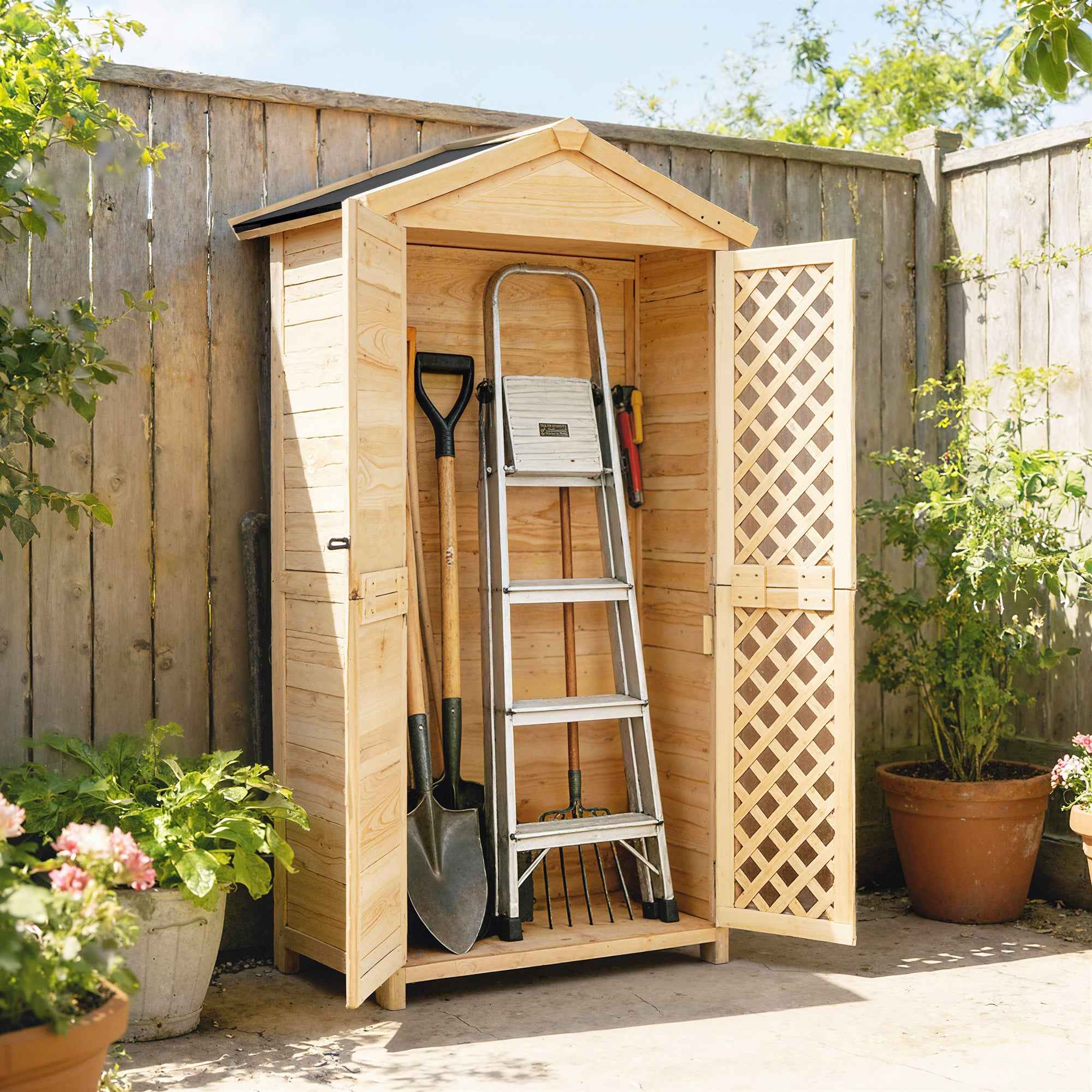 Outsunny Outdoor Cabinet: Garden Shed with Ventilated Door and Anti-Tip Kit.