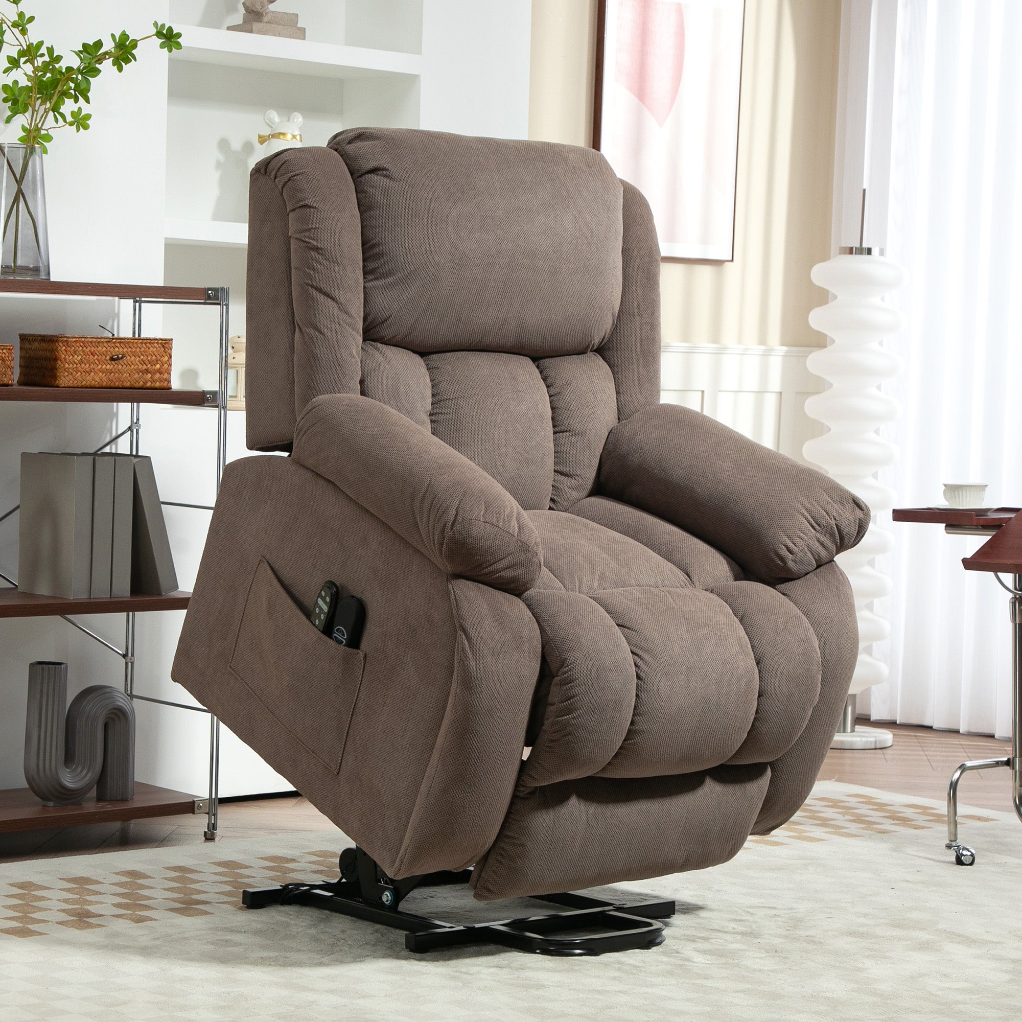 Lift Massage Reclining Chair with 2 Pockets and Remote Control, 93x104x105 cm, Light Brown 5