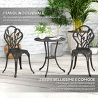 Outsunny 3-Piece Outdoor Set with 2 Garden Chairs and Round Table with Umbrella Hole, Bronze