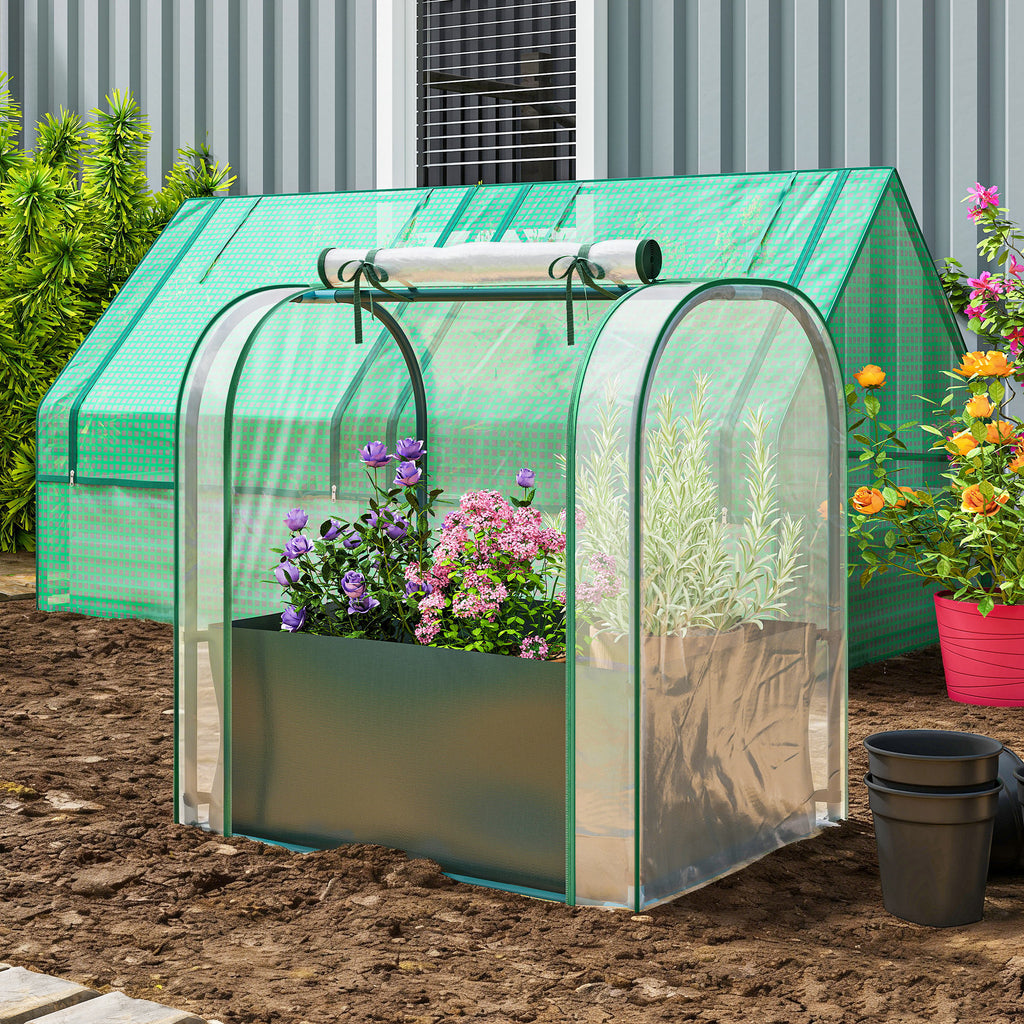 Outsunny Mini Greenhouse with Grow Bag and Roll-Up Door, 68x50x70 cm, Dark Green