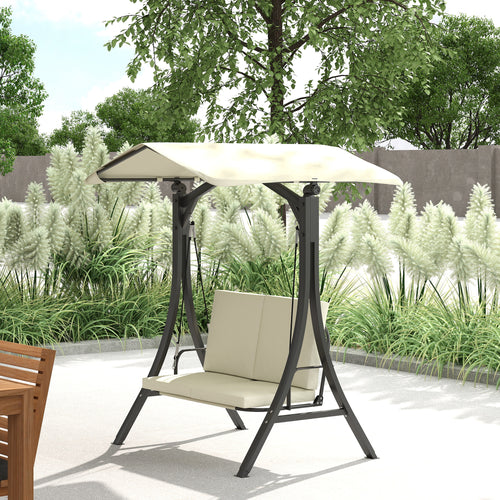 2 Seater Garden Swing with Adjustable Canopy and Cushions, 150x120x182 cm, Cream