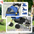Folding Dog Stroller with Safety Leash and Storage Basket, Blue