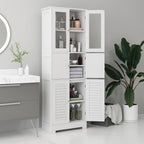 Bathroom Cabinet Column with 3 Cabinets and Glass Doors and Shutters, 60x30x170.5cm, White