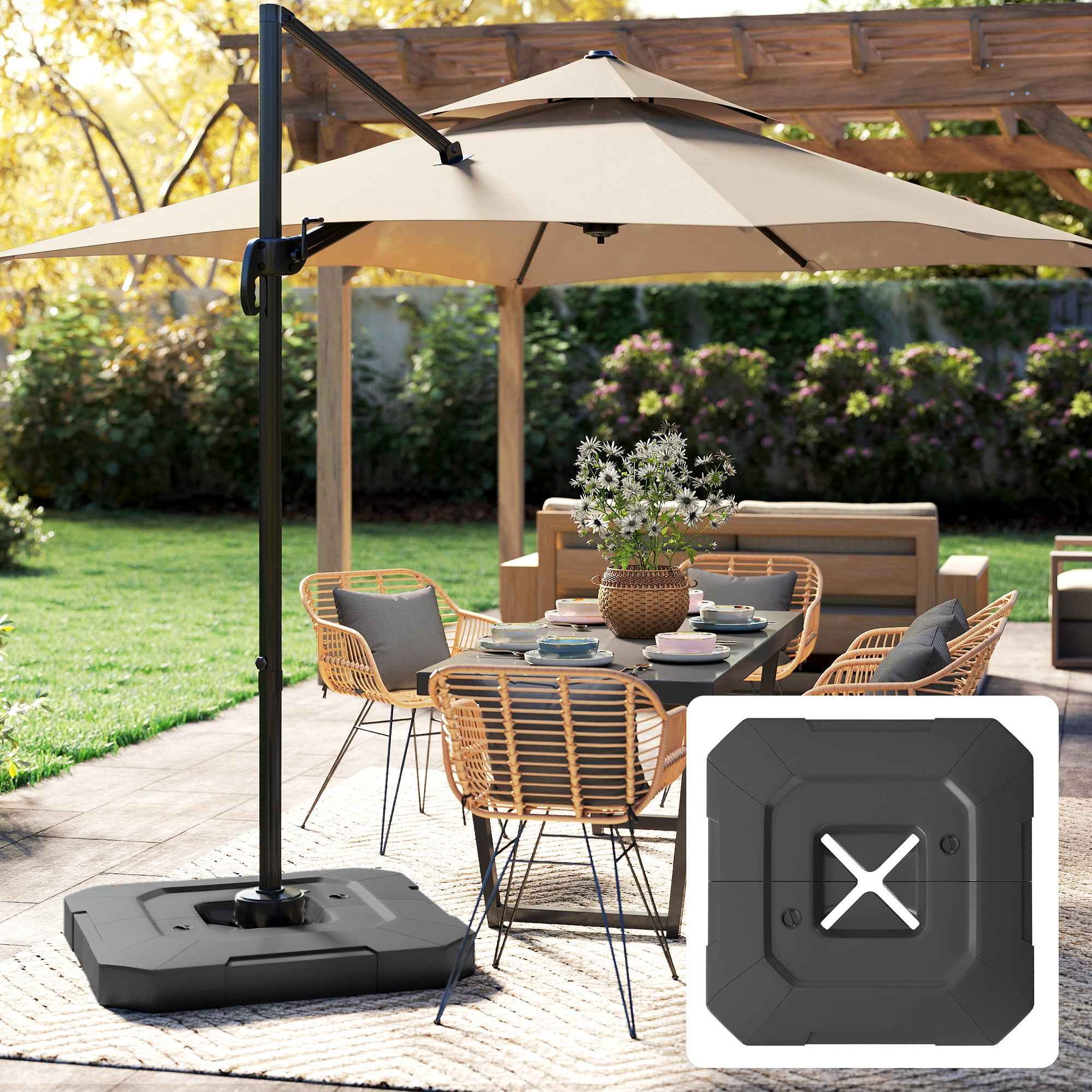 Outsunny Set of 2 HDPE Cantilever Umbrella Base Weights, Fillable up to 105 kg, 101 x 101 x 12 cm, Black